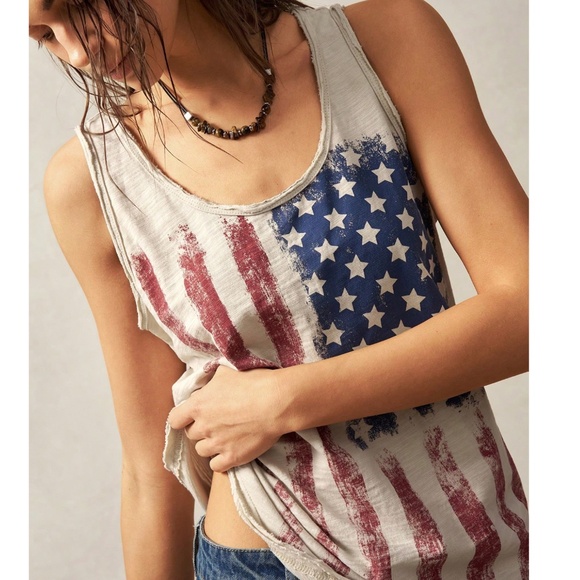 Star print Patch Loose Fit Frayed Hem Tank Top - Picture 5 of 8